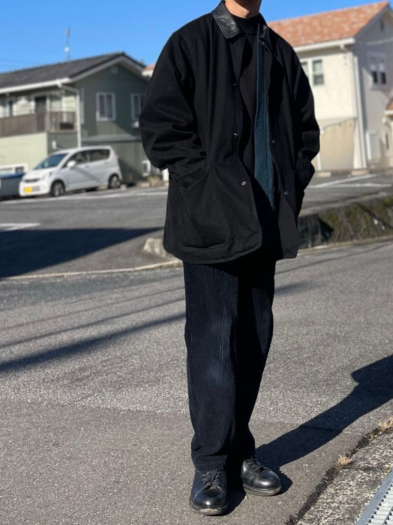 少数限定 ショップ別注 25AW 襟レザー　カバーオール ワークcomoli