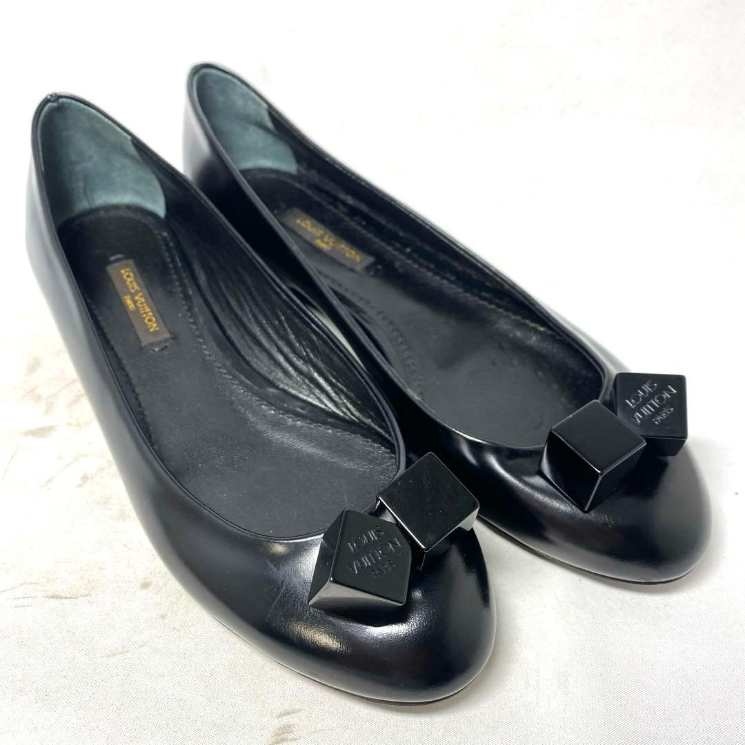 試着程度ルイヴィトン　サイズ表記「35」22.5 ブラックレザー　バレエシューズ