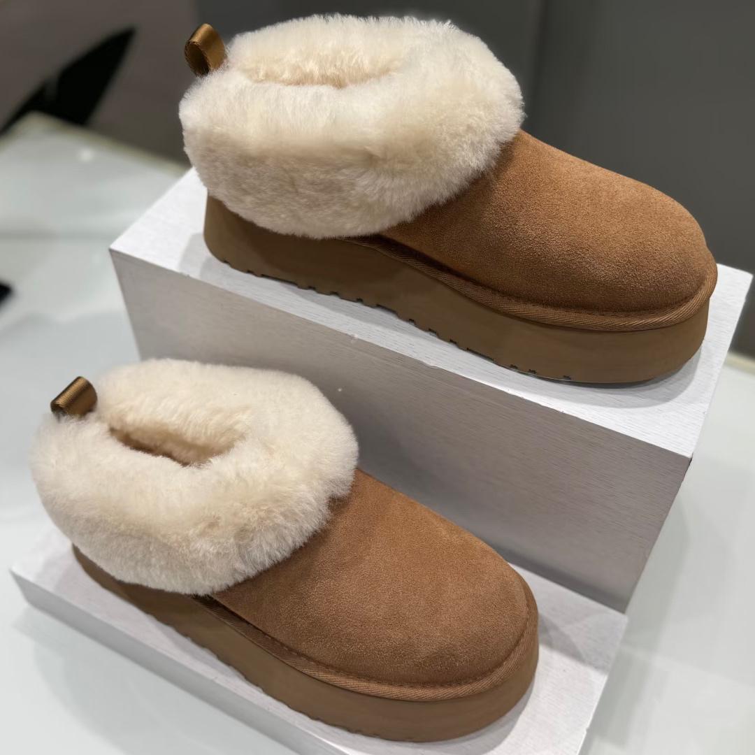 早い者勝ち！UGG ファー付きスエード厚底ムートンブーツ