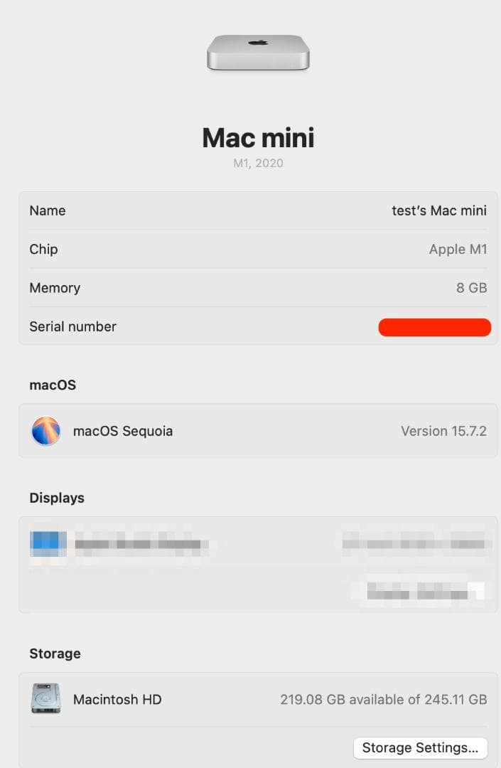 Mac mini M1 8GB ストレージ256GB