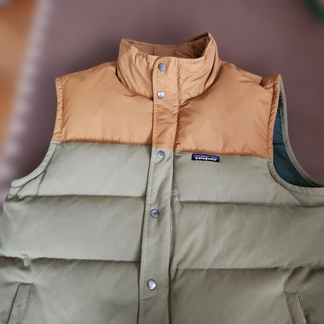 パタゴニア、ダウンベスト、L 、モスグリーンとカーキー