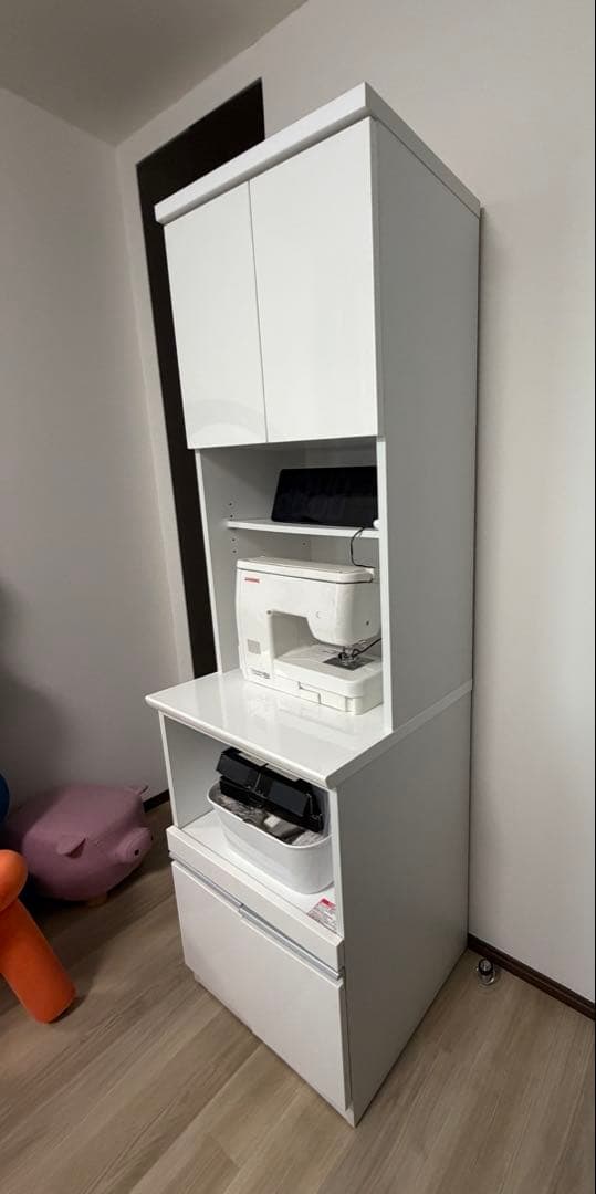 ニトリ　ホワイト レンジボード 高い収納棚