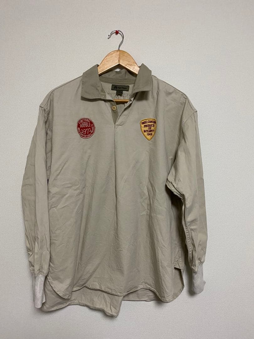 Nigel Cabourn 刺繍ロゴ 長袖ポロシャツ 46