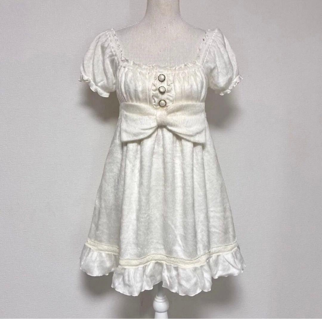 LIZ LISA ビッグリボン　オフショルニットワンピース　パールバタン　フリル