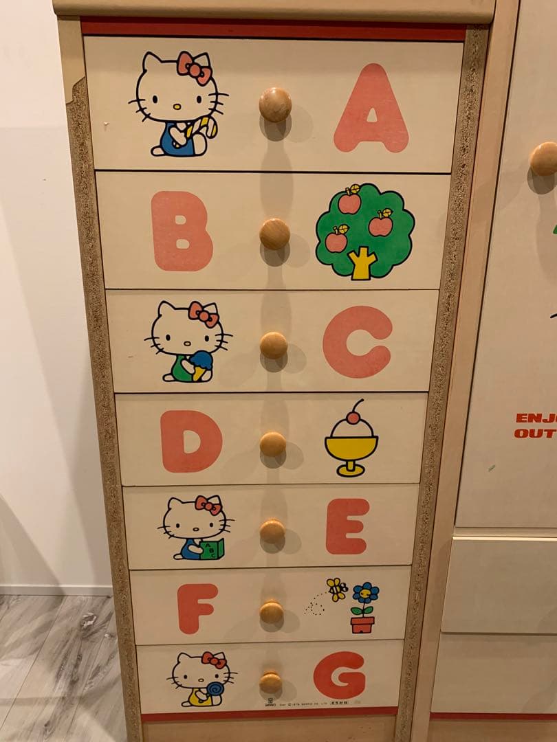 ハローキティ　木製タンス　レトロ　サンリオ　昭和　くろがね　チェスト