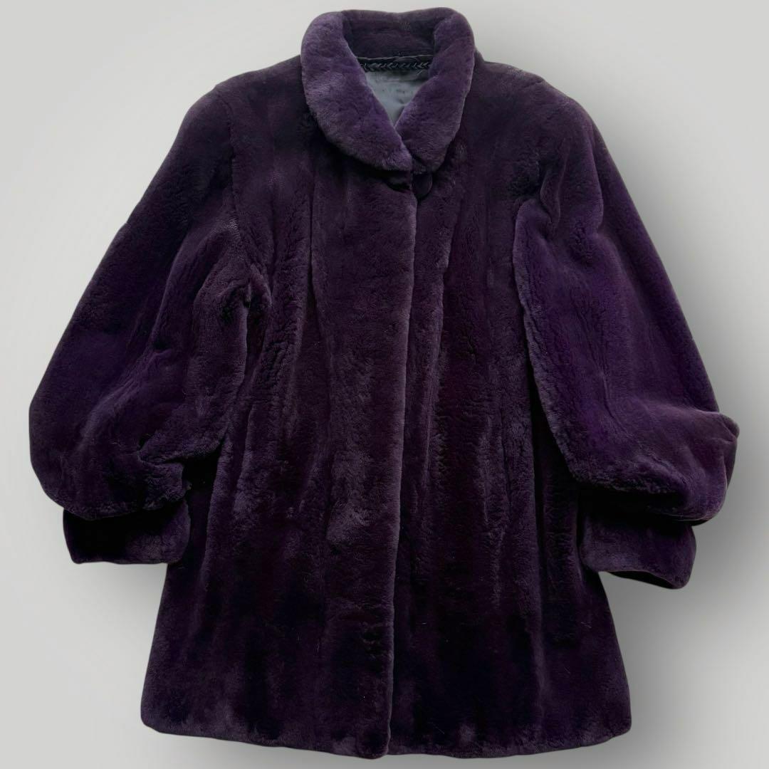 本毛皮☆サガミンク シェアードミンク 銀サガ ふかふか◎ パープル フリーサイズ