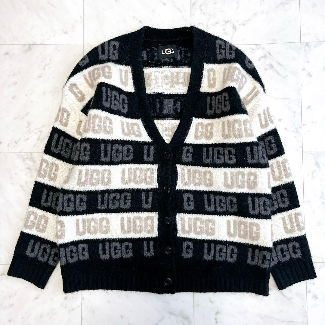 希少✨UGG アグ カーディガン グラフィック ロゴ ボーダー モノトーン