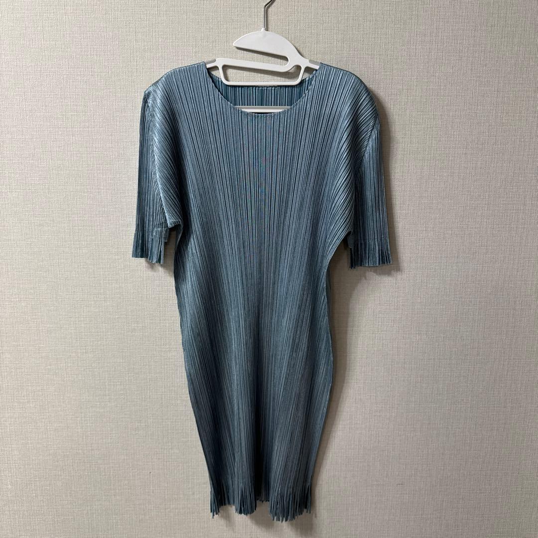 プリーツプリーズ　イッセイミヤケ　フリンジプリーツチュニック　スカイブルー　3