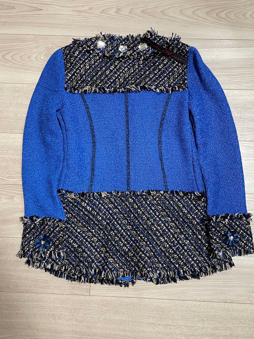 ノコオーノ NOKO OHNO ビジュープリーツツイード ノーカラージャケット