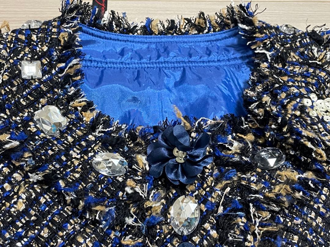 ノコオーノ NOKO OHNO ビジュープリーツツイード ノーカラージャケット