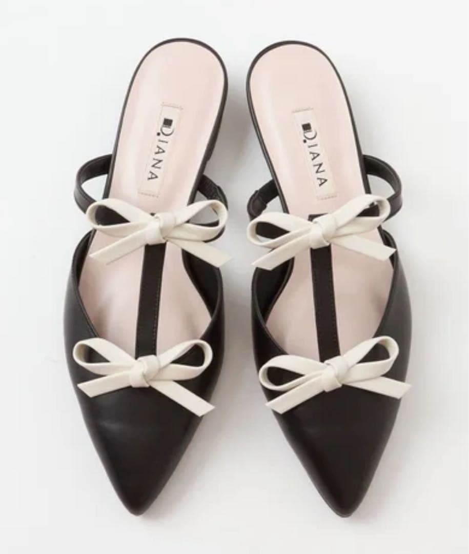 diana ダイアナ　プチリボンミュール　ブラック　アイボリー　Lサイズ