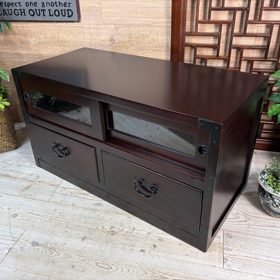 セール中！民芸家具木製ガラス戸付きテレビ台サイドボードTV台チェスト飾り棚桐無垢