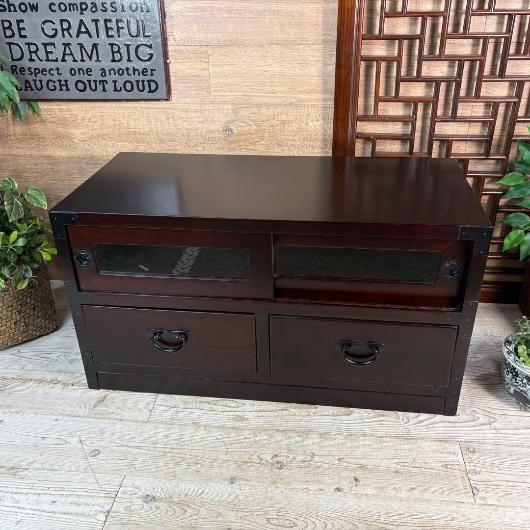 セール中！民芸家具木製ガラス戸付きテレビ台サイドボードTV台チェスト飾り棚桐無垢