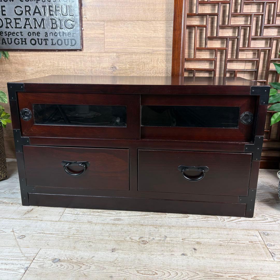 セール中！民芸家具木製ガラス戸付きテレビ台サイドボードTV台チェスト飾り棚桐無垢