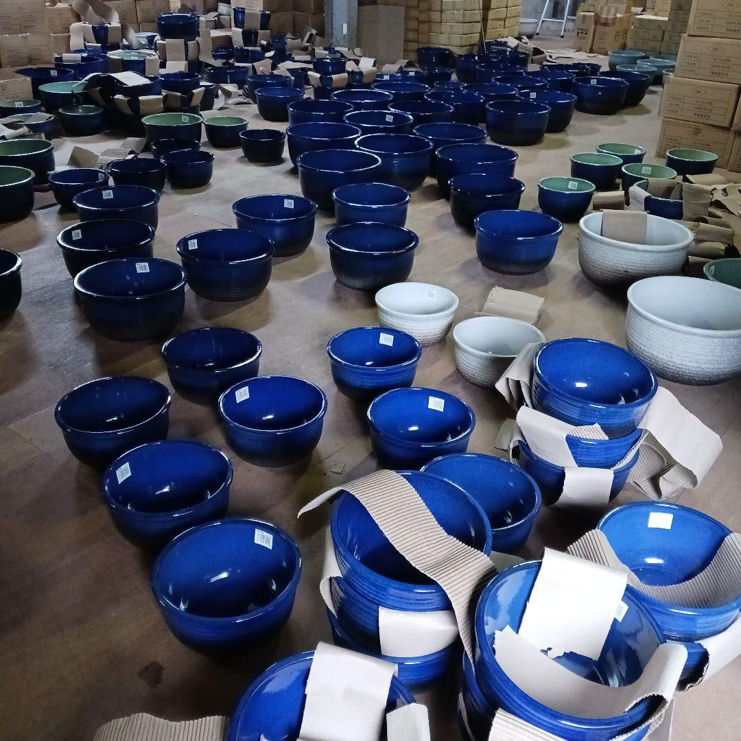 新品　特大52x48　陶器　睡蓮鉢　難有　メダカ鉢　水色　ブルー　ルーバーLWC