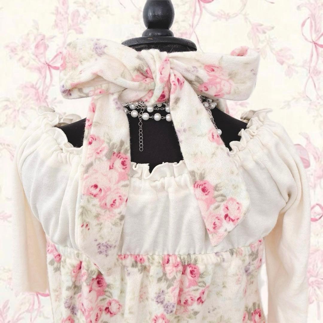 y2k LIZ LISA オフショル 花柄 ホルターネック 起毛　姫カジ　フリル