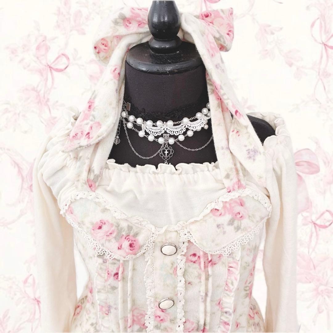 y2k LIZ LISA オフショル 花柄 ホルターネック 起毛　姫カジ　フリル