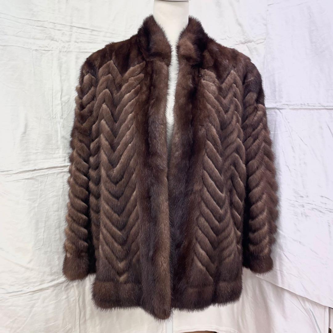 【S】ミンク ファー 毛皮 コート ブラウン ミドル丈