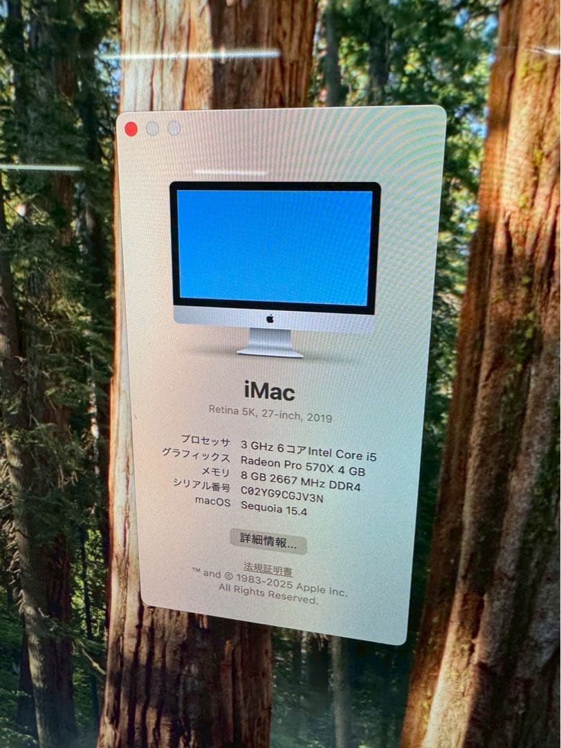 iMac 5K 27インチ 2019 i5 8GB 1TB MRQY2J/A