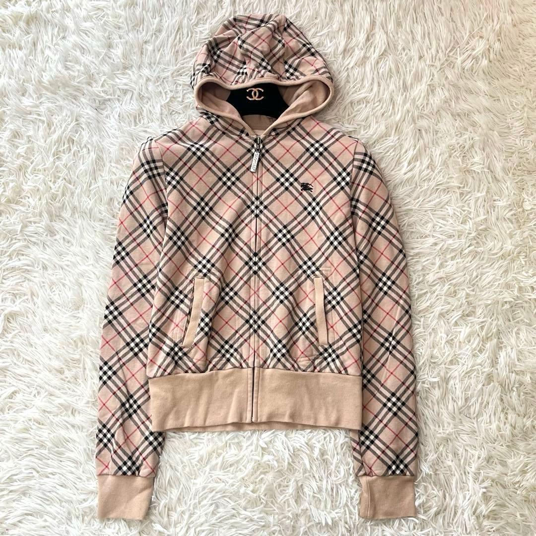 バーバリーブルーレーベル ジップアップパーカー ノバチェック ホース刺繍 38