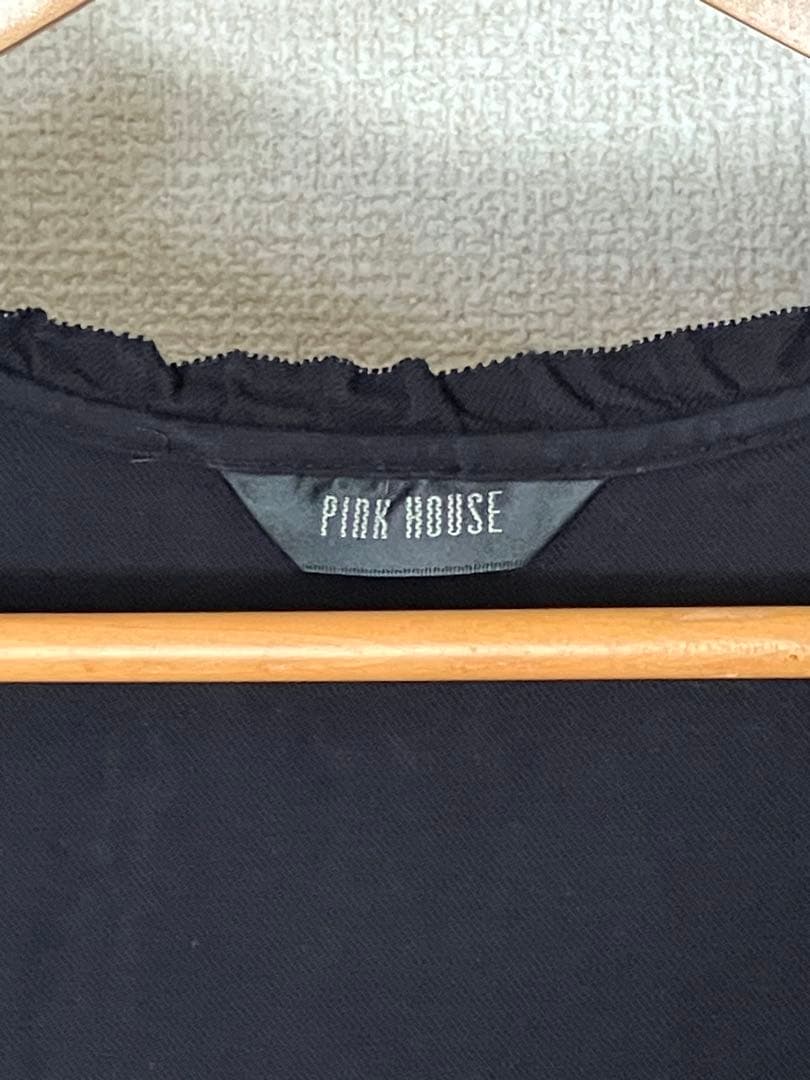 ピンクハウス 黒 フランネルジャンパースカート ワンピース ピンタック