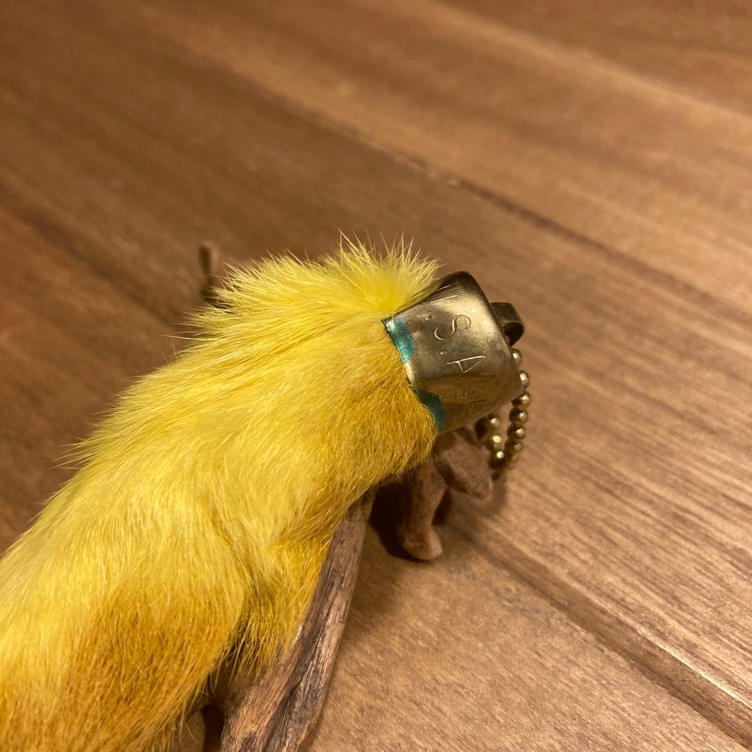 USA製 ビンテージラビットフットキーチェーン ラッキーチャーム　アメリカ　黄染