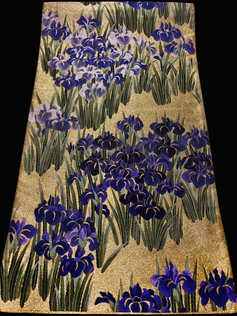 【美品】袋帯 本金箔細密織 琳派紫菖蒲 キラキラ 六通