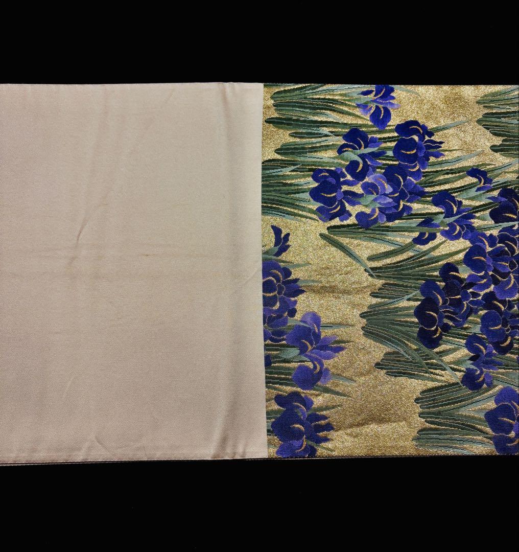 【美品】袋帯 本金箔細密織 琳派紫菖蒲 キラキラ 六通