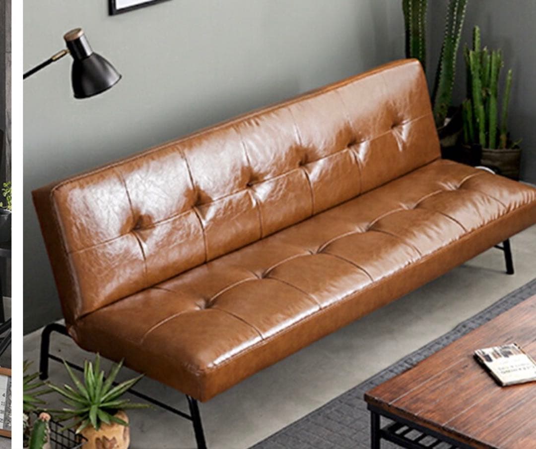 ブラウン レザー ソファベッド