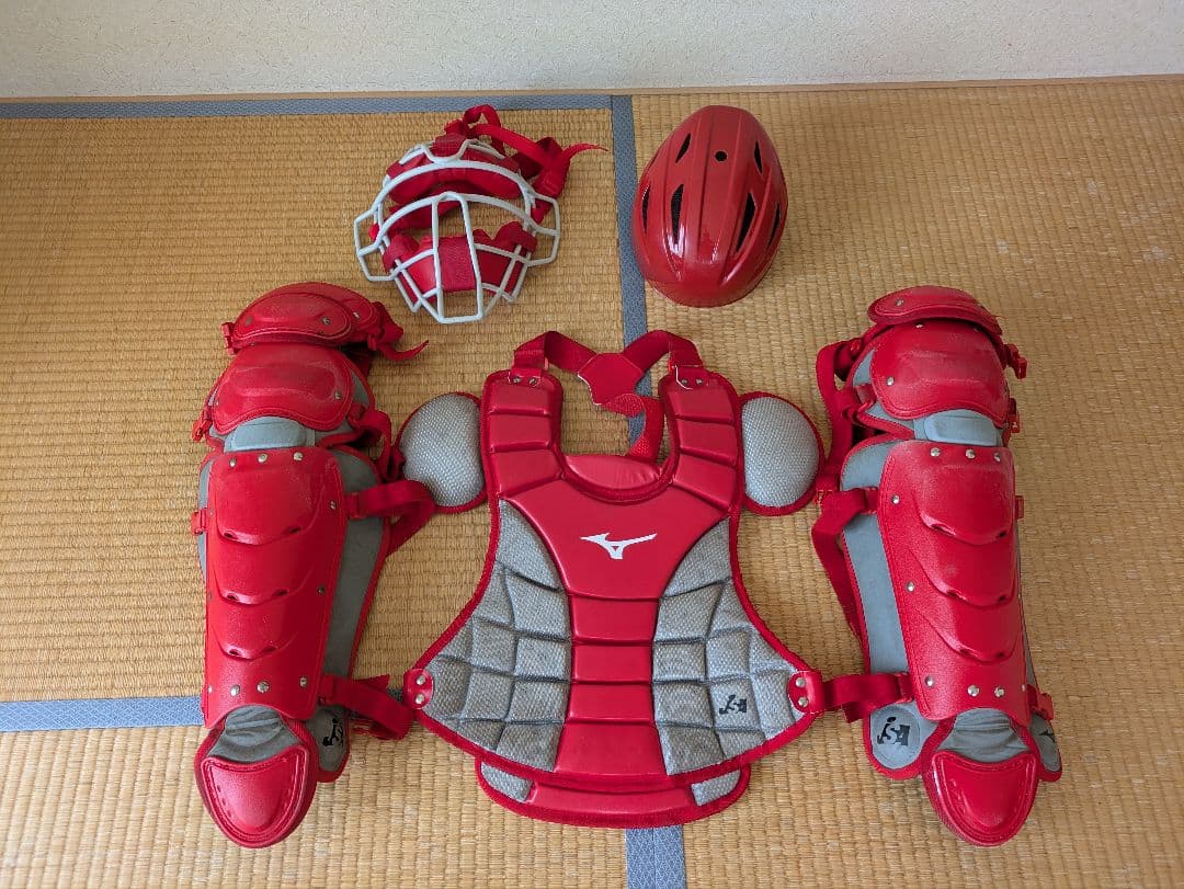 【T−5★】ミズノ　ソフトボールキャッチー防具セット（レッド）
