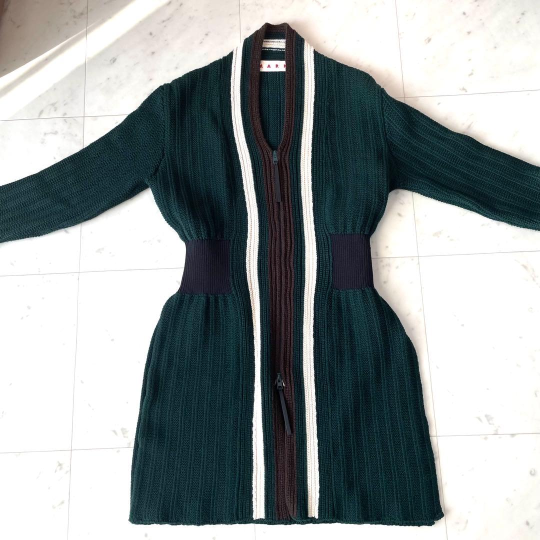 MARNI ニットカーディガン チュニック ウール 38 ダブルジップ ①