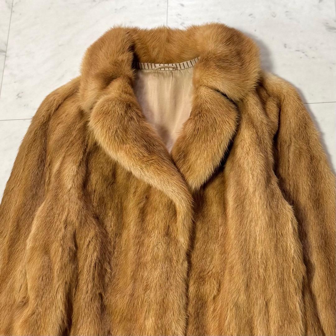 EMBA 毛皮コート ミンクファー ストライプ キャメル