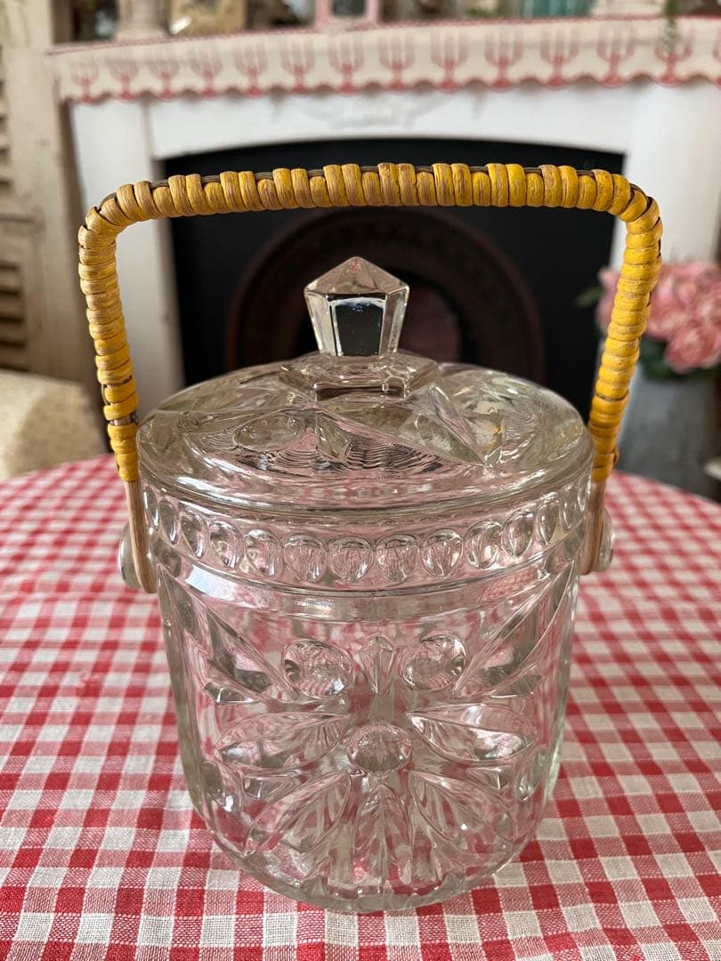 イギリスアンティーク ガラスビスケットジャー ガラスお菓子入れ ボンボンジャー