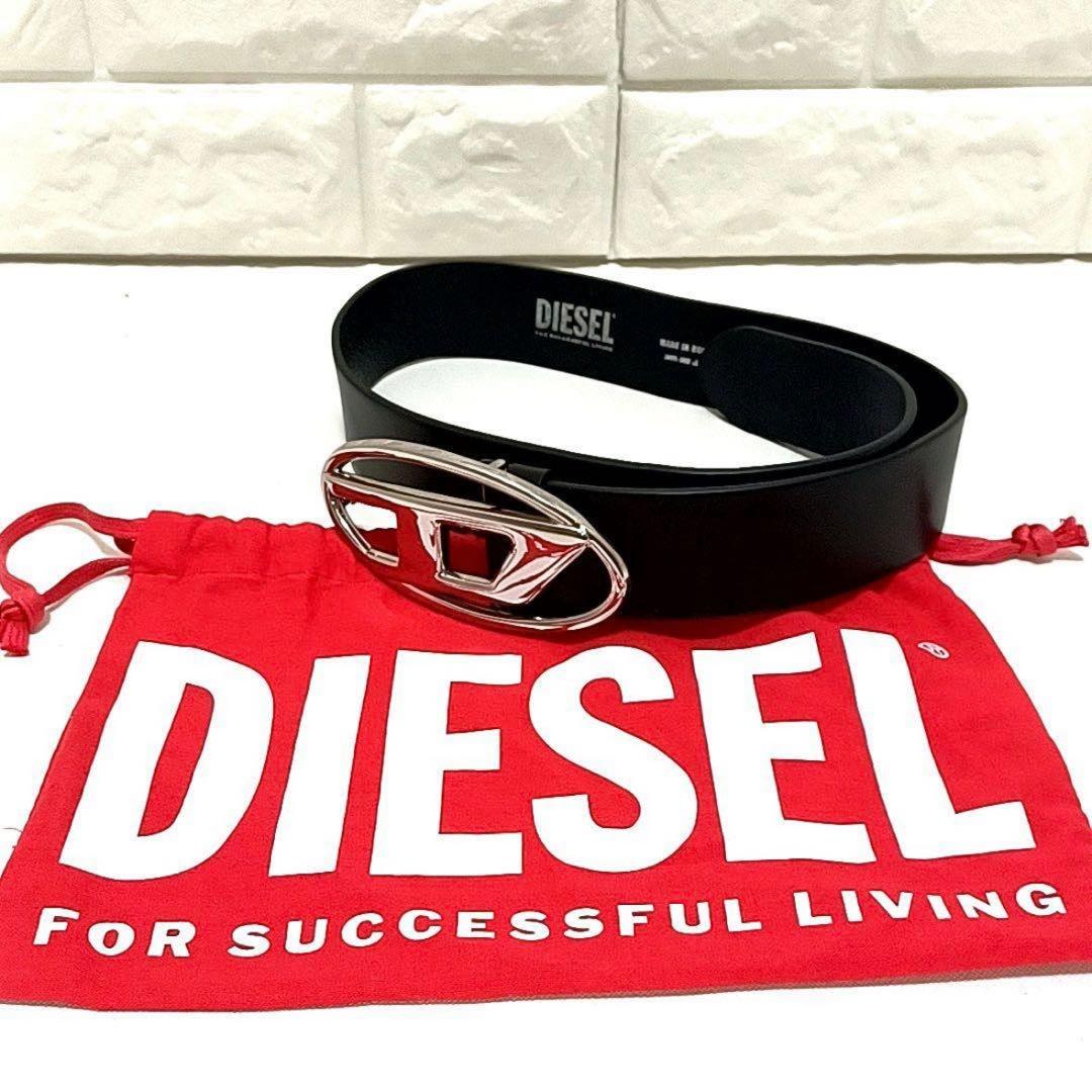 【美品】DIESEL　ディーゼル　メタルDバックル　カウレザー　ベルト　ブラック