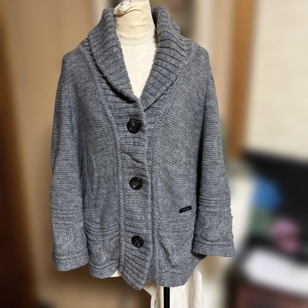 BURBERRY BLUELABELグレー ニットカーディガン マントタイプ長袖