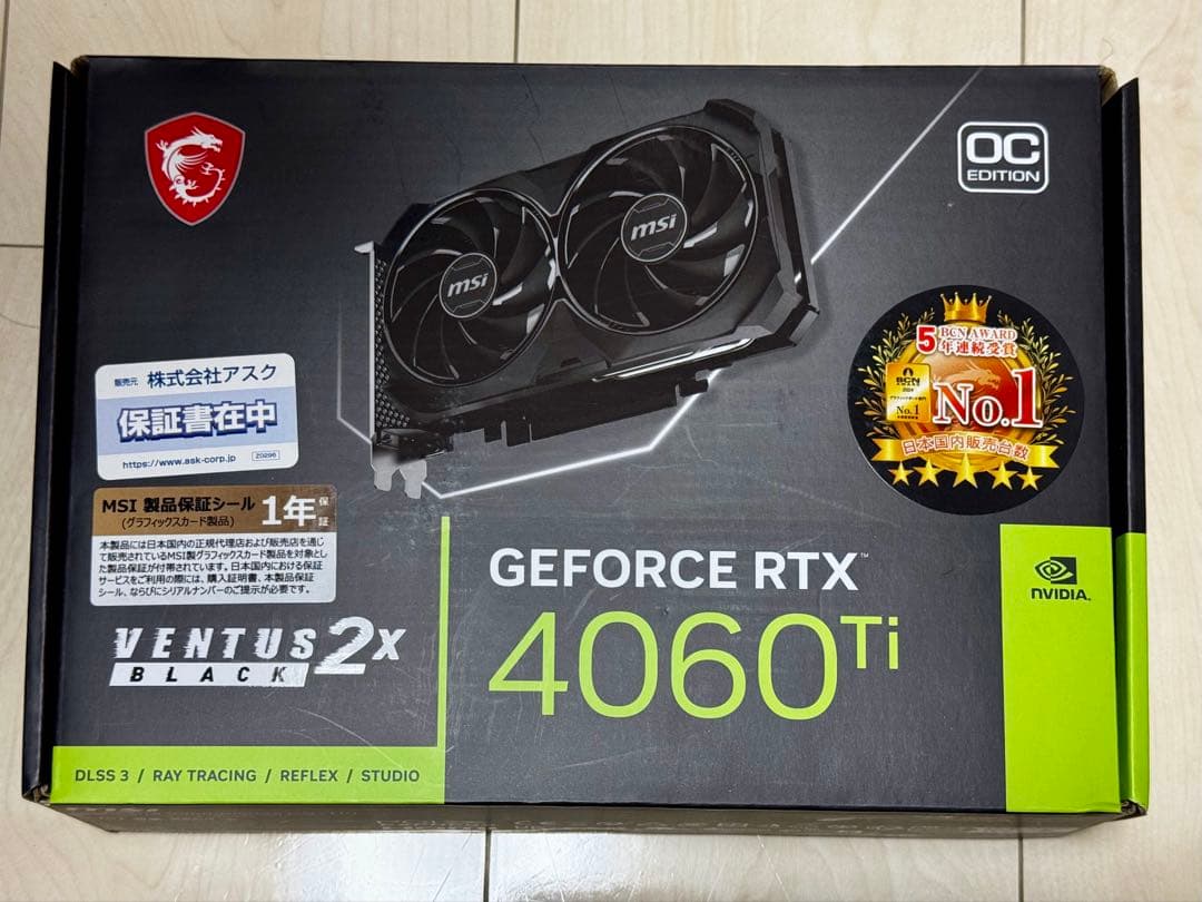 MSI GeForce RTX 4060 Ti 16GB 保証期間内