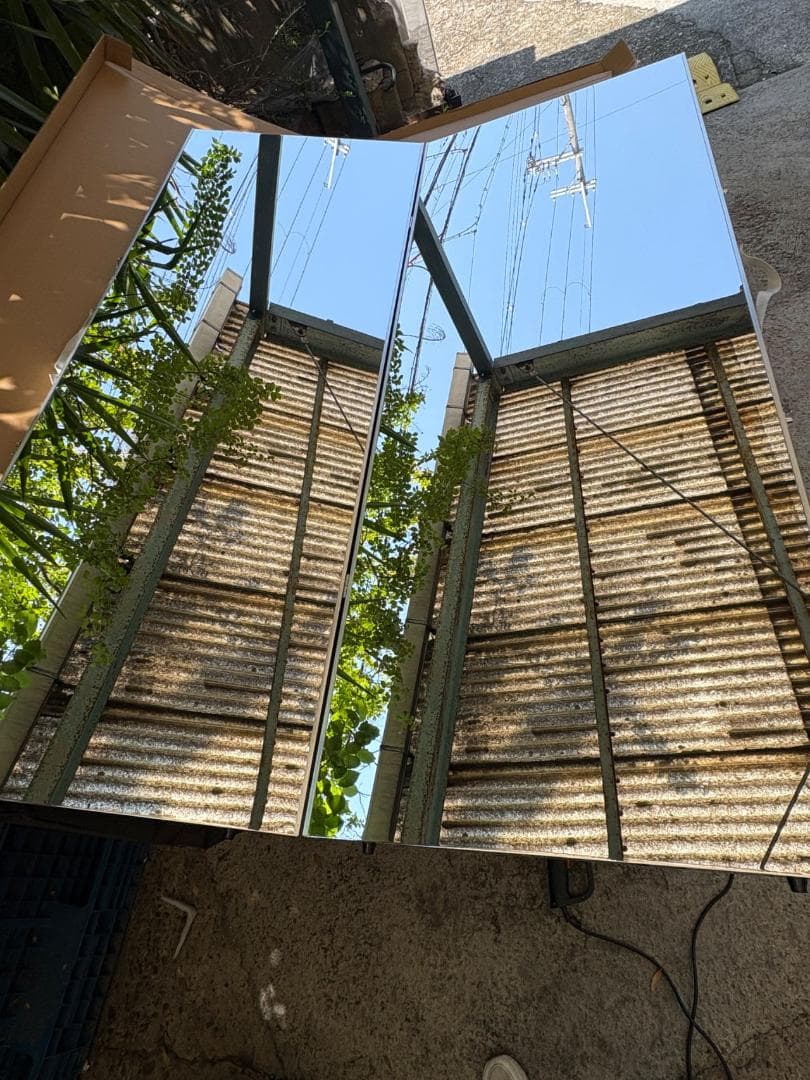 【中古】折り畳み 割れない鏡 ダンスミラー 60cmx2枚 銀 14番