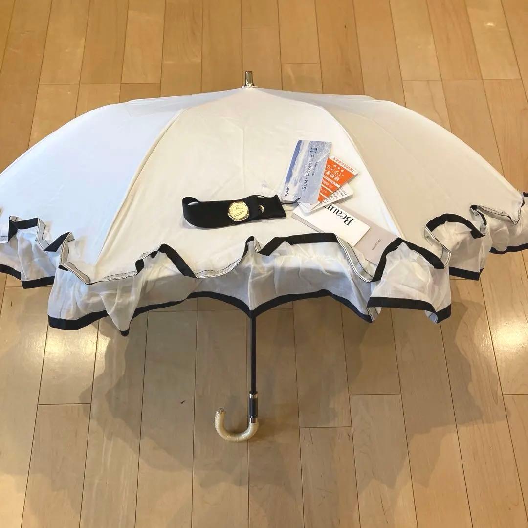 ビューランス　フリルたっぷり　サマーシールド日傘　ホワイト