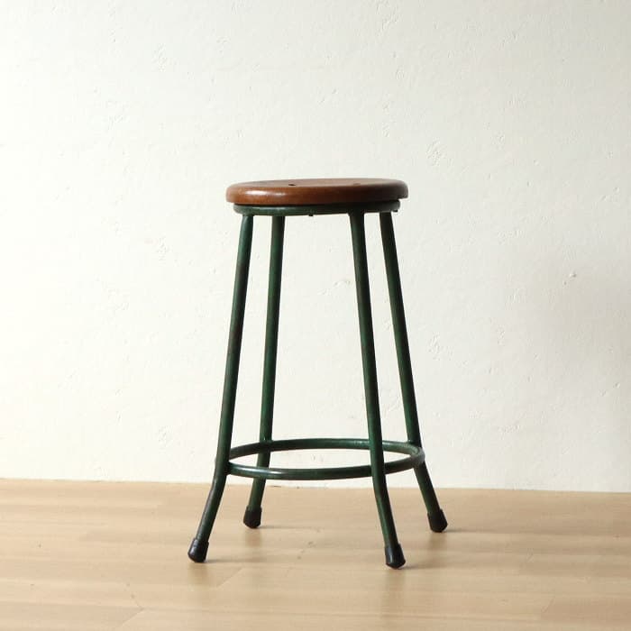 ヴィンテージ　アイアンスツール⑩　無垢材　鉄脚　古家具　レトロ