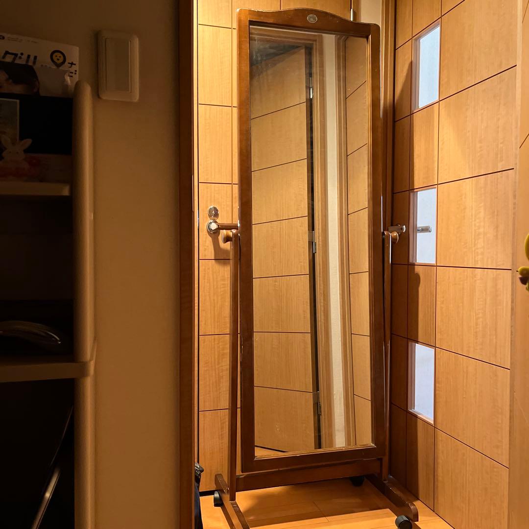 伸びた麺　木製フレームスタンドミラー　全身鏡