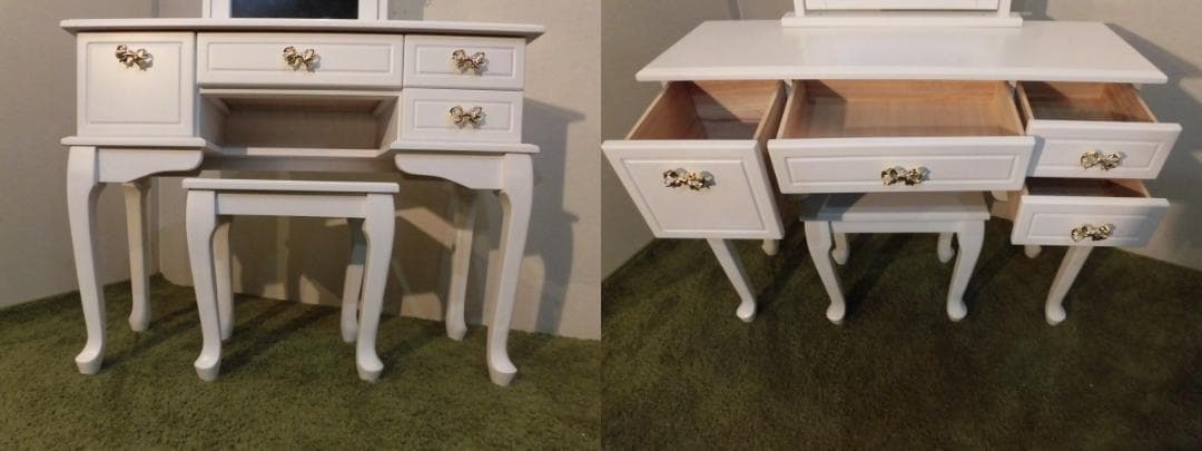 送料無料★ロココ調姫系アンティーク風猫足リボンドレッサーセット【フェミニン】