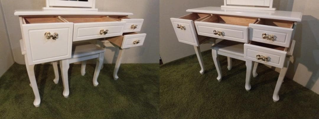 送料無料★ロココ調姫系アンティーク風猫足リボンドレッサーセット【フェミニン】