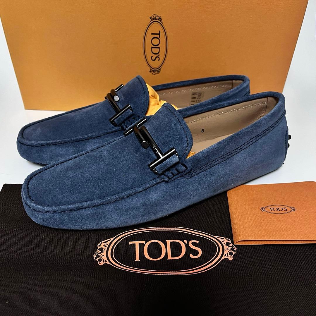 トッズ☆新品☆TOD’s メンズ レザー ゴンミーニ ローファー/ブルー25cm