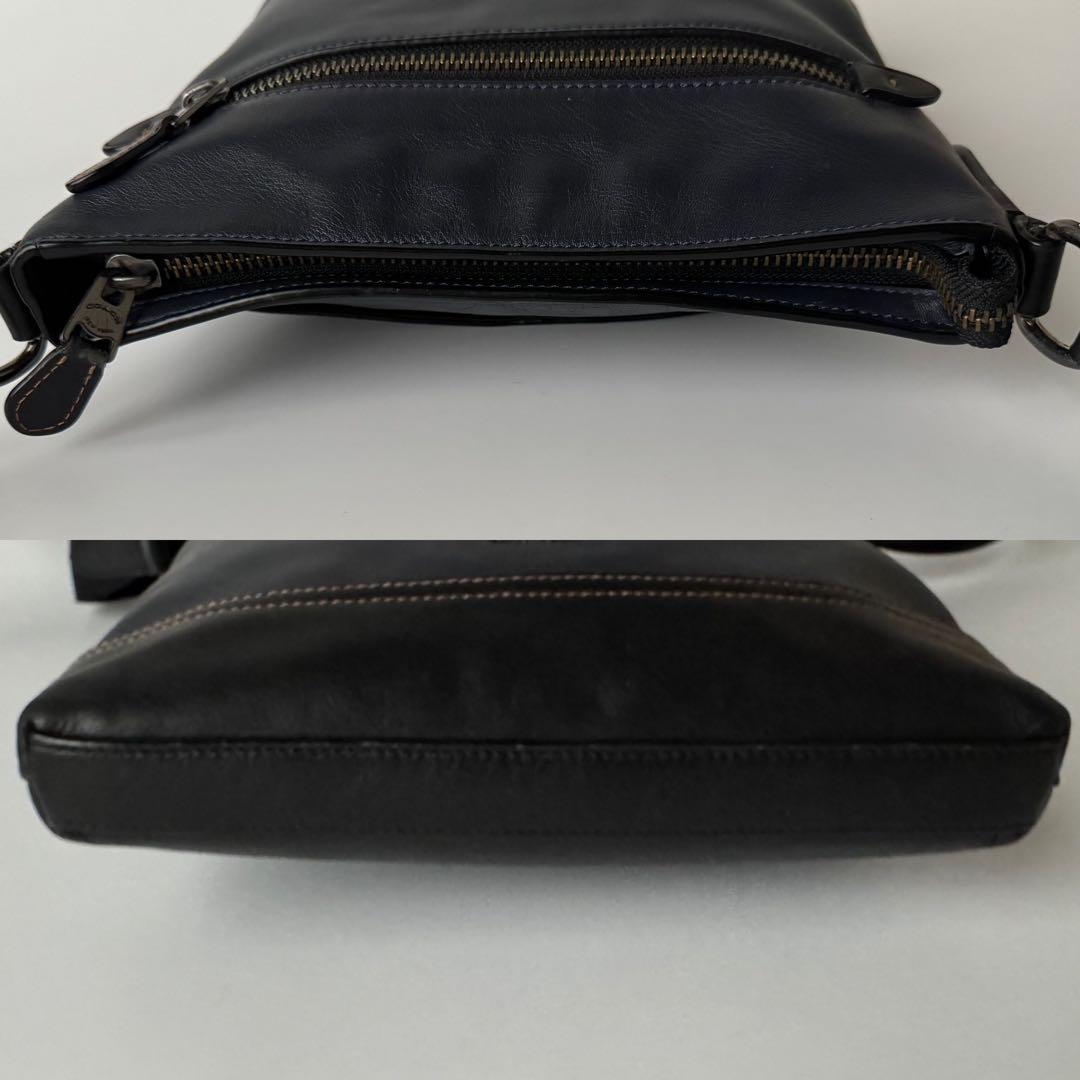 【美品】コーチ バイカラー ショルダーバッグ グラハム レザー 黒色 ネイビー