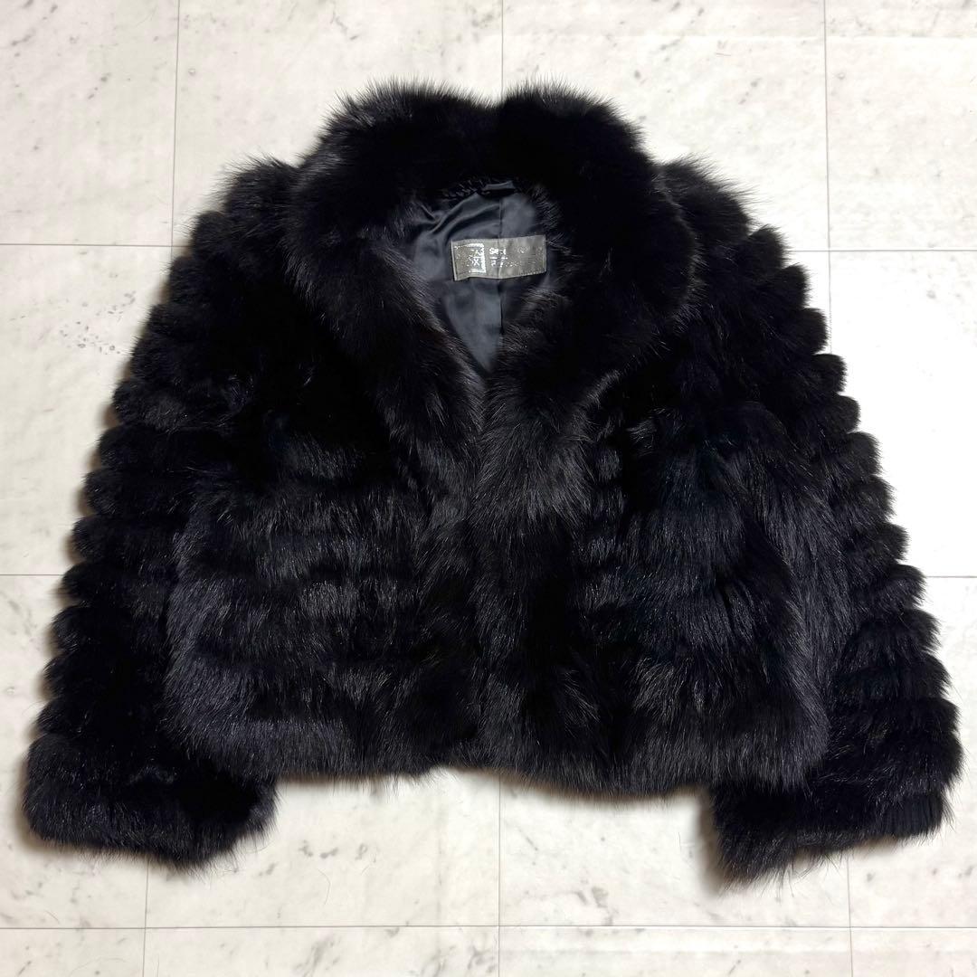 美品 【クロップド丈】 SAGA FOX 毛皮コート 銀サガ ブラック 9号