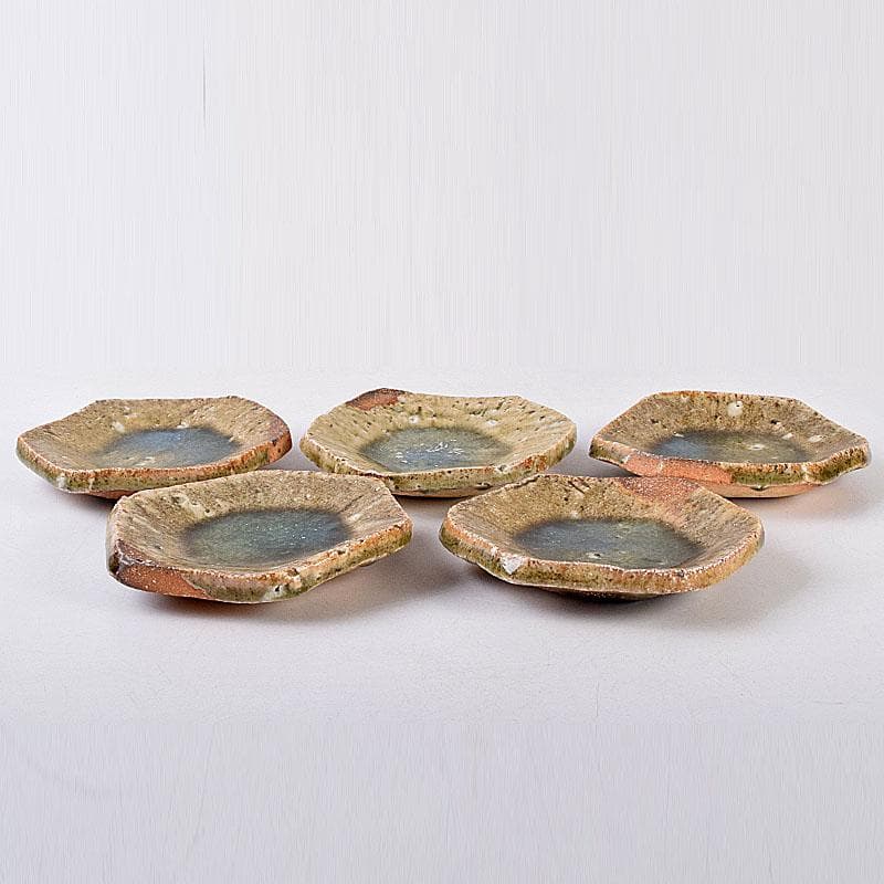 和食器　伊賀焼　西山窯　坂本瀧山作　銘々皿　五客　共箱　V　8507