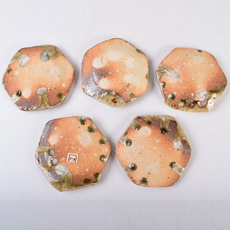 和食器　伊賀焼　西山窯　坂本瀧山作　銘々皿　五客　共箱　V　8507