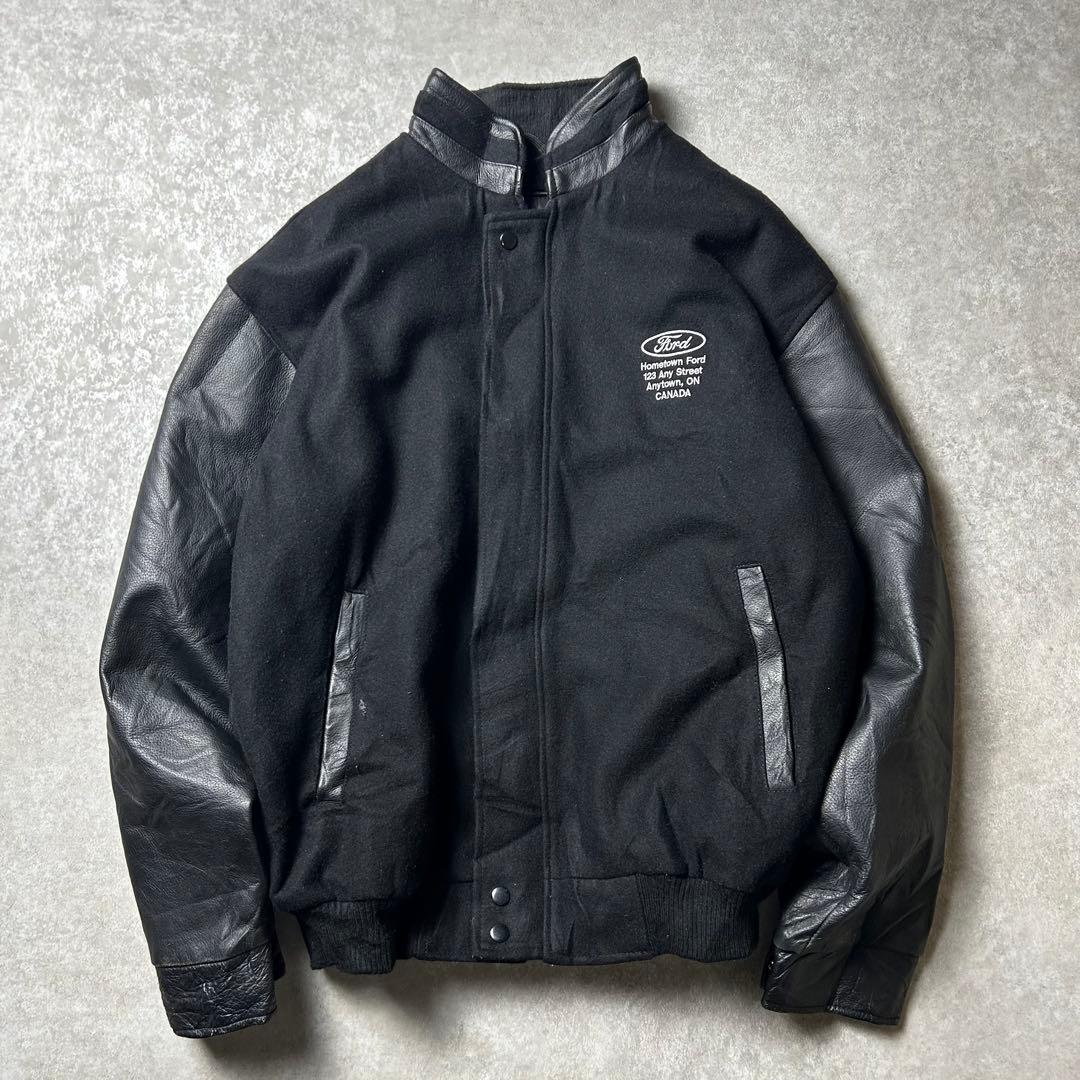 Ford ウール×本革 レザースタジャン オールブラック アメ車 アメカジ L