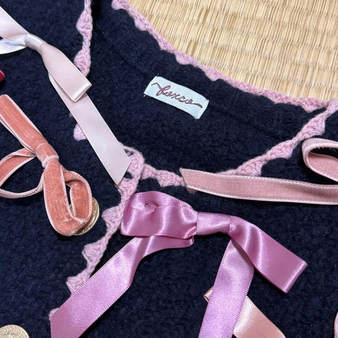 foxco 渡邉香織さん リボン付きネイビー長袖カーディガン