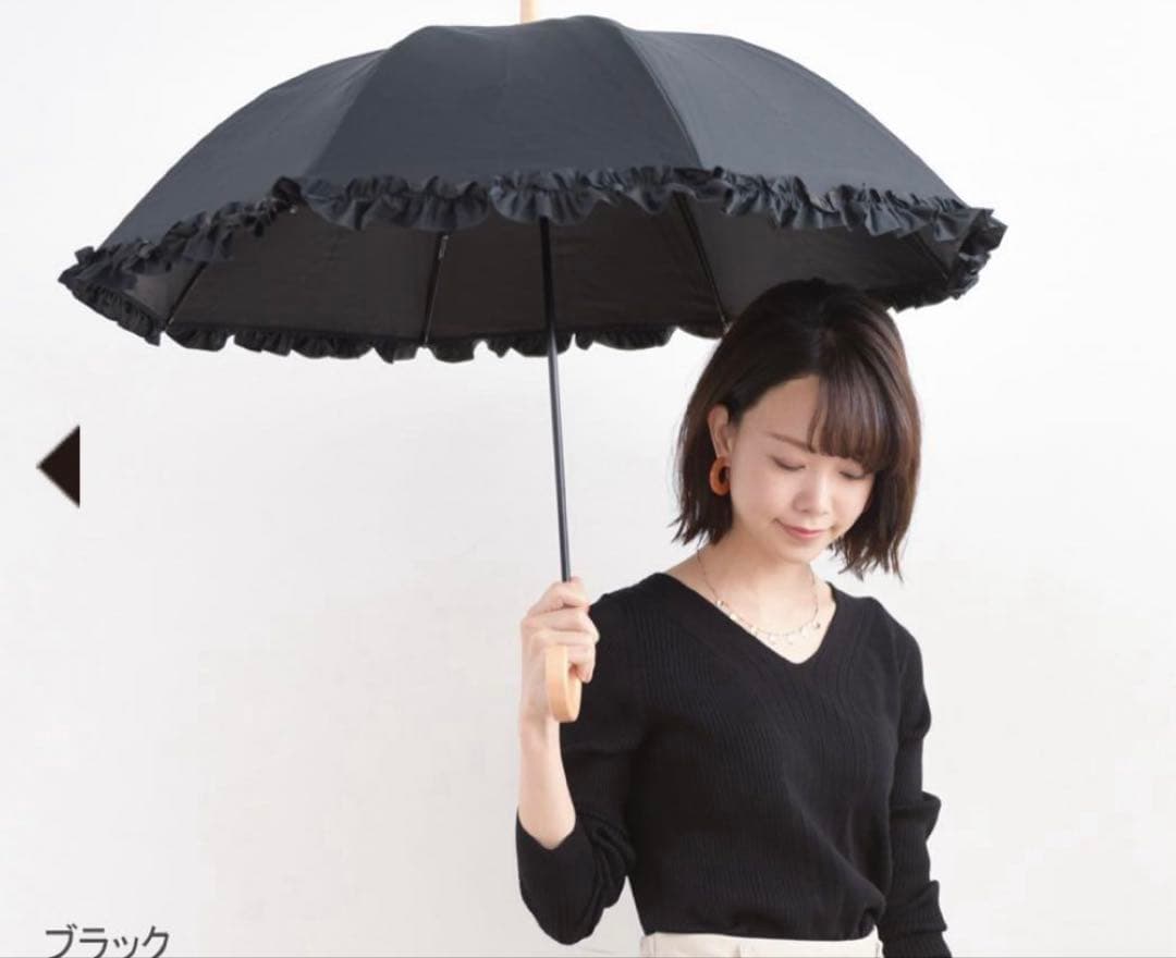 サンバリア100 日傘 フリル ブラック S 長傘　手元竹　激レア